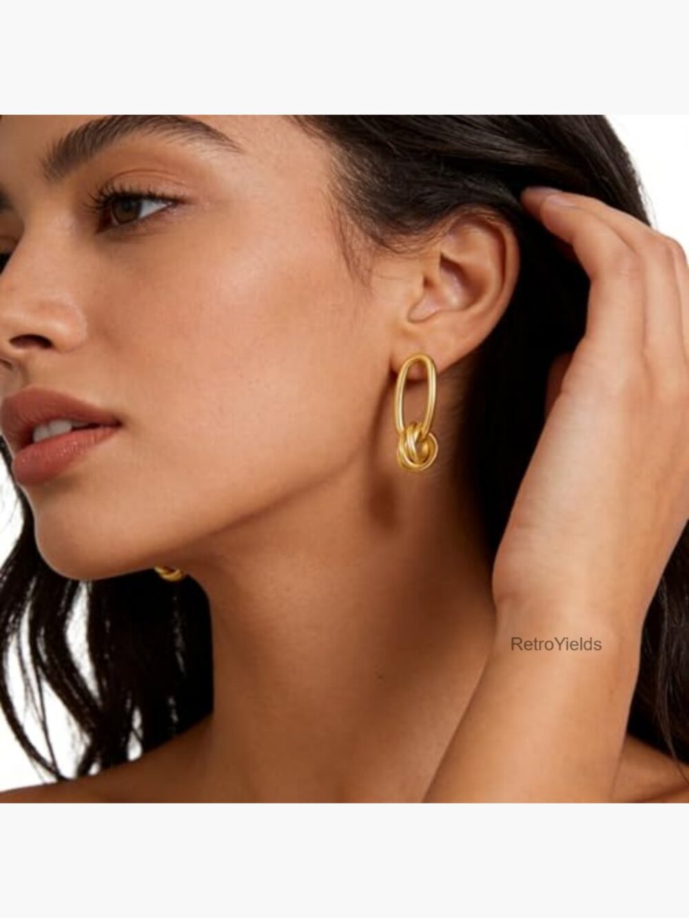 Paperclip Knot Drop Dangle Earrings 14K Gold Plated Lightweight Minimalist - Picture 2 of 7